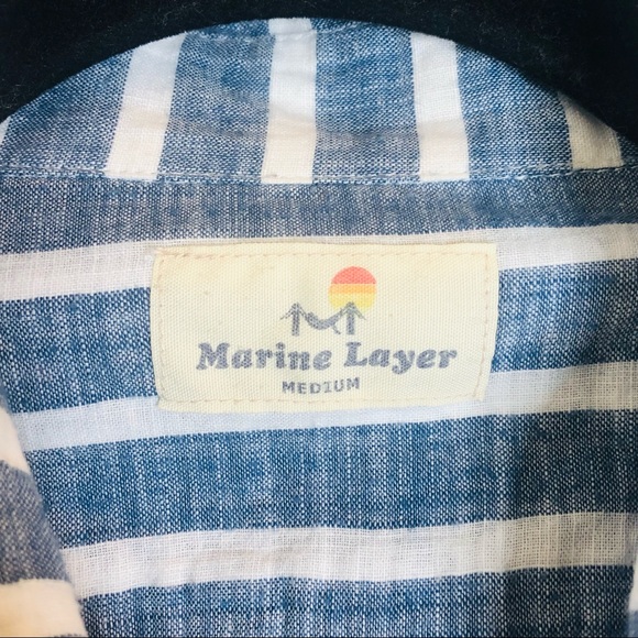 Marine Layer Causal Shirt Medium Cotton Blue White Stripes Half Button Down - Picture 6 of 9